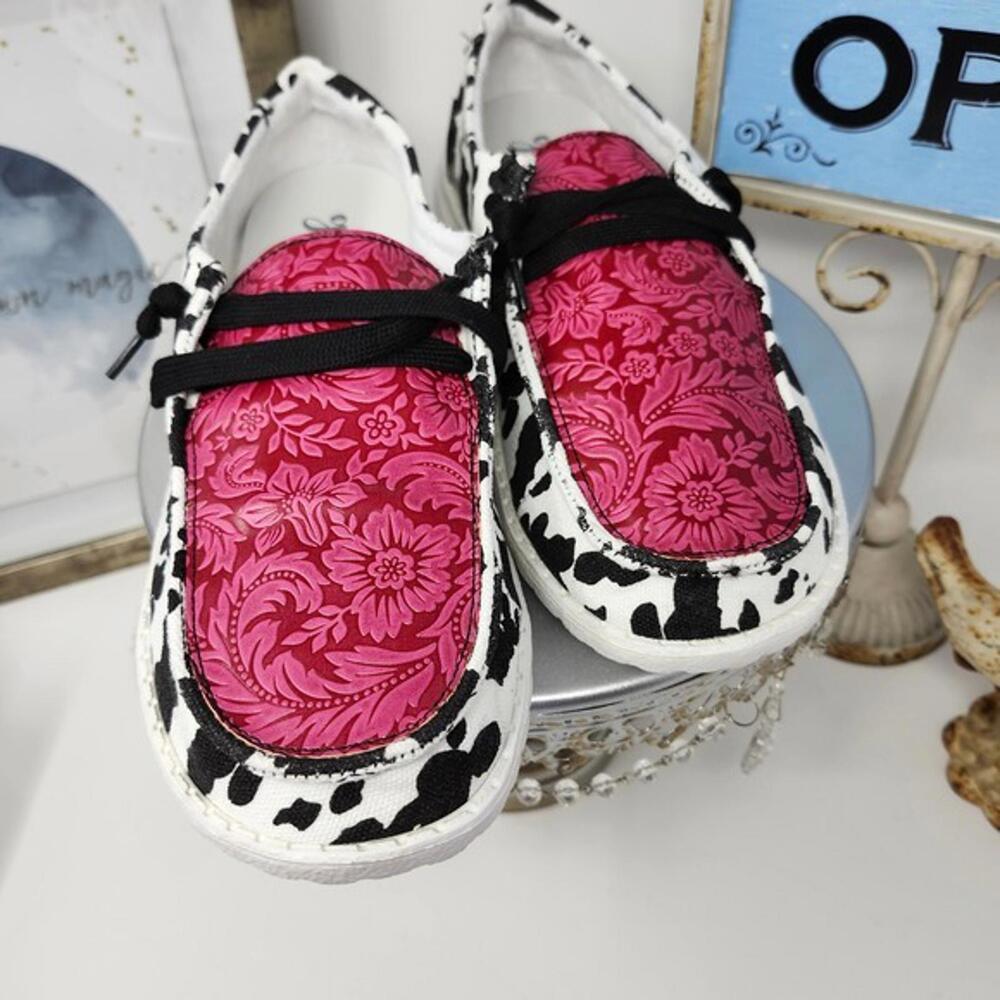Gypsy Jazz Women's Size 10 Pink Floral Cow Print Slip On Casual Shoes
